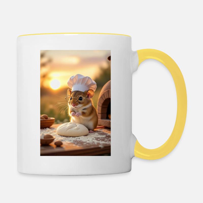 Souris Chef Créatif pour Cuisine - Mug contrasté - blanc/jaune