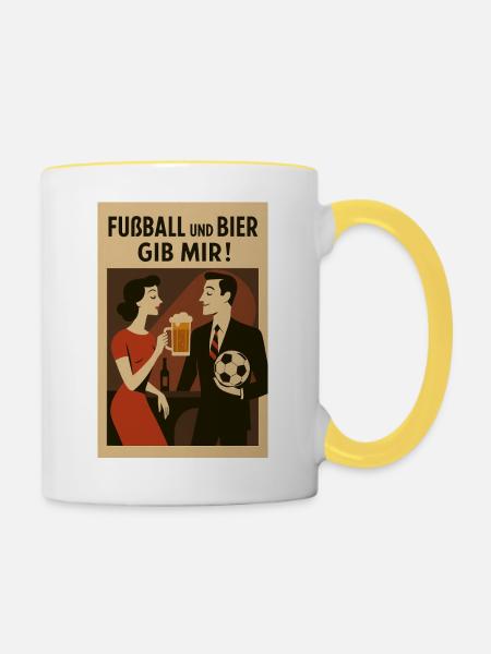 Farbiger Fußball und Biergeist Druckdesign - Tasse zweifarbig - Weiß/Gelb