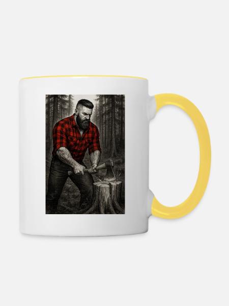 Holzfäller im Wald - Tasse zweifarbig - Weiß/Gelb