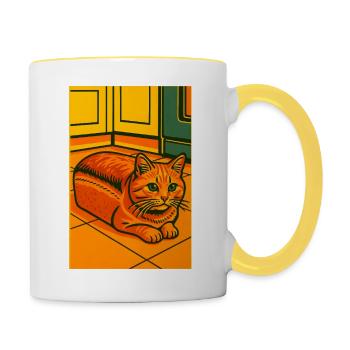 Retraite de chats vivants en carton, j'adore les chats - Mug contrasté - blanc/jaune - Droite