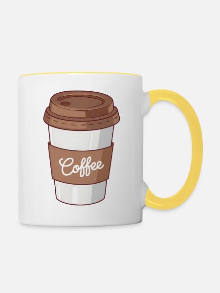 Einfache Kaffeetasse für Koffeinliebhaber - Tasse zweifarbig - Weiß/Gelb
