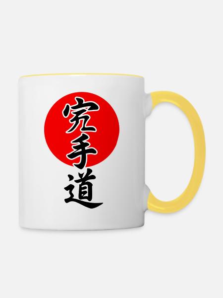 Karate Schriftzug  - Tasse zweifarbig - Weiß/Gelb