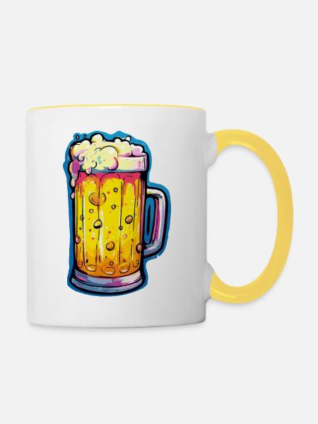 Bier Comic Bierglas - Tasse zweifarbig - Weiß/Gelb