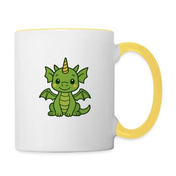 Drôle de dragon avec corne et ailes - Mug contrasté - blanc/jaune - Droite