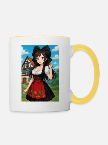 Elsässer Mädchen in elsässischer Tracht - Tasse zweifarbig - Weiß/Gelb