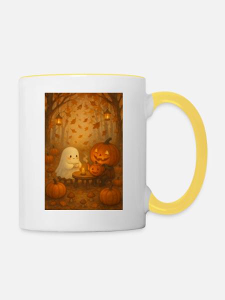 Herbst Gespenst zu Halloween - Tasse zweifarbig - Weiß/Gelb