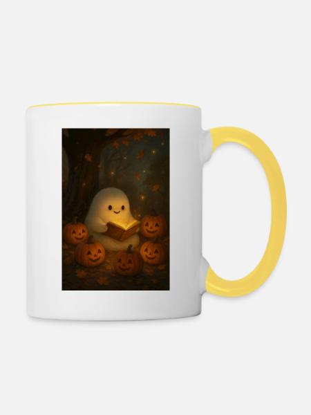 Halloween Geist im Herbst - Tasse zweifarbig - Weiß/Gelb