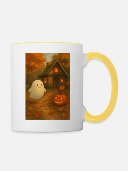Geist im Herbst Wald - Tasse zweifarbig - Weiß/Gelb