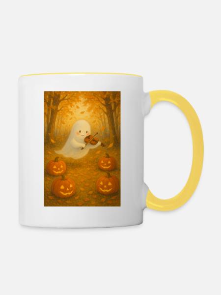 Halloween Niedlicher Geist - Tasse zweifarbig - Weiß/Gelb