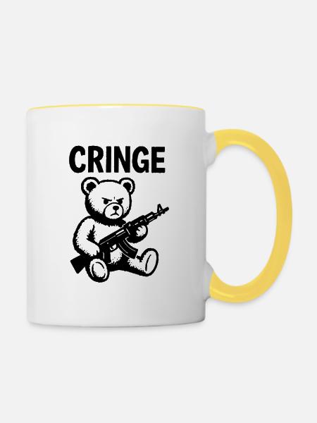 Cring Bär mit Gewehr - Tasse zweifarbig - Weiß/Gelb