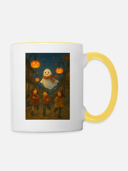 Niedlicher Halloween Geist - Tasse zweifarbig - Weiß/Gelb