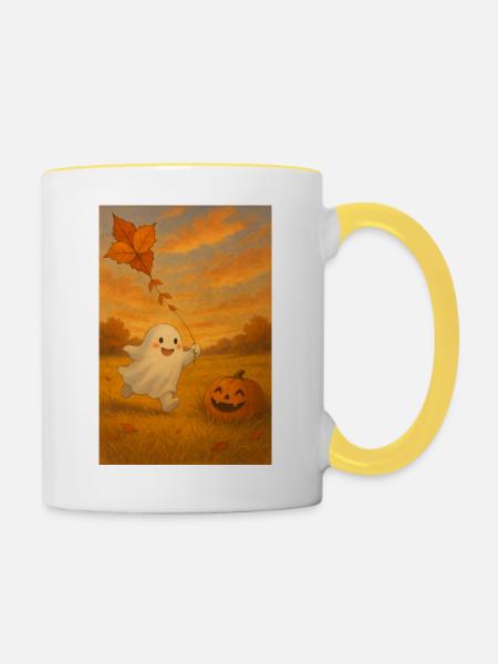 Herbst Geist mit Kürbis - Tasse zweifarbig - Weiß/Gelb