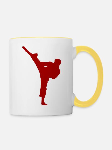 Kampfsport Karate Silhouette - Tasse zweifarbig - Weiß/Gelb