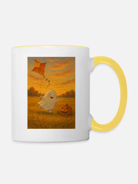 Halloween Geist im Herbst - Tasse zweifarbig - Weiß/Gelb