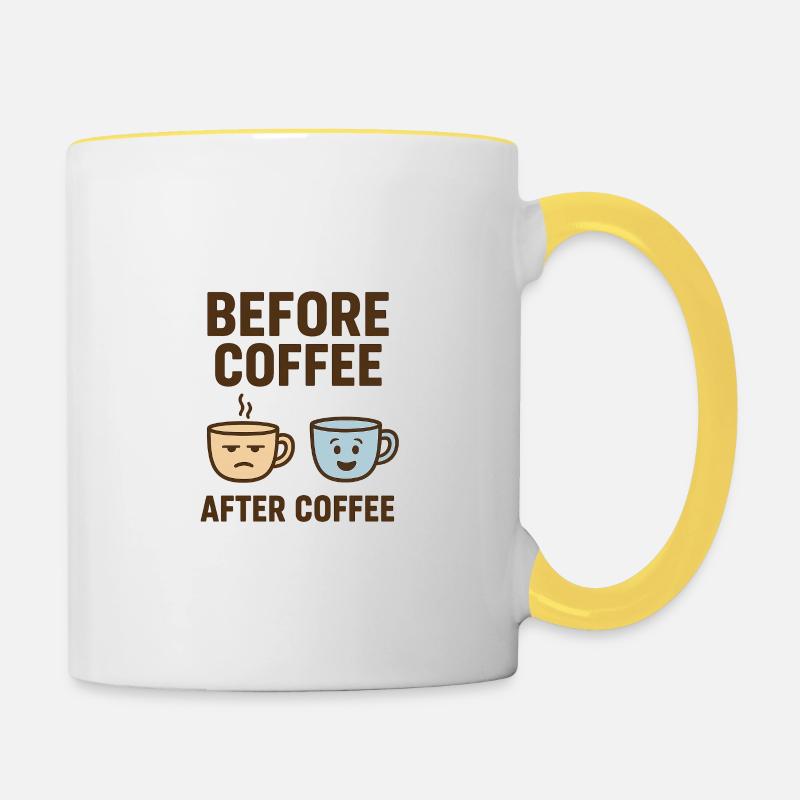 before coffee after coffee - Contrasting Mug - white/yellow
