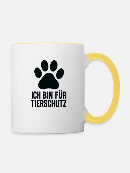 Pfotenabdruck für Tierschutz - Tasse zweifarbig - Weiß/Gelb