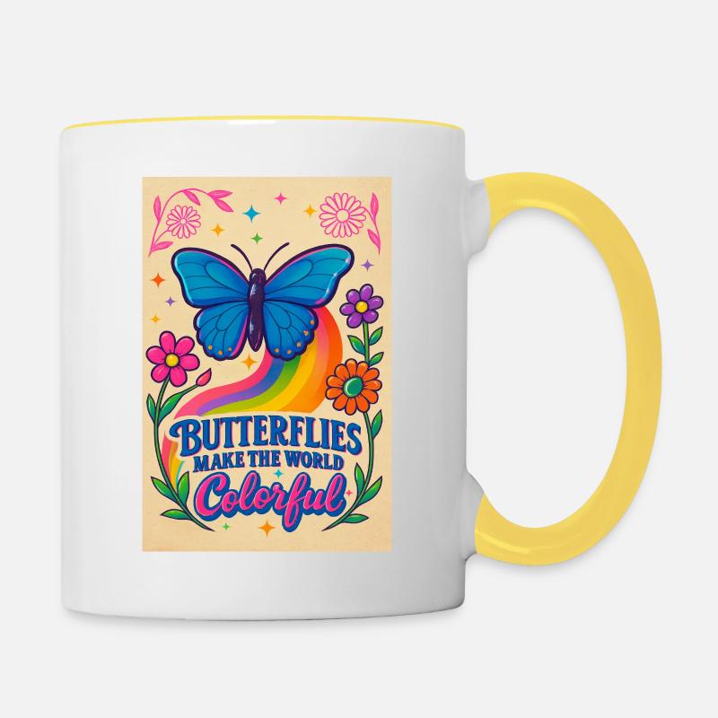 Papillon Couleur Monde Motif - Mug contrasté - blanc/jaune