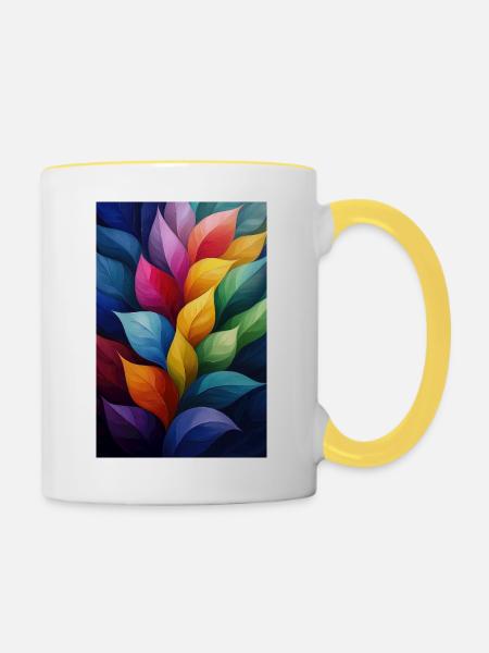 Abstrakte Pflanzenillustration - Tasse zweifarbig - Weiß/Gelb