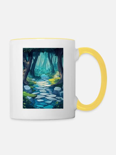 Illustration einer Waldlandschaft - Tasse zweifarbig - Weiß/Gelb
