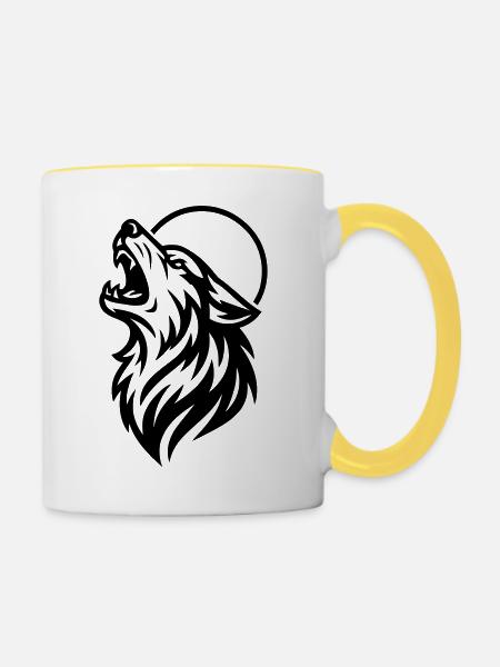Heulender Wolf - Tasse zweifarbig - Weiß/Gelb