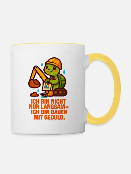 Ich_bin_nicht_nur_Langsam_Ich_bin_Bauen_mit_ged - Tasse zweifarbig - Weiß/Gelb