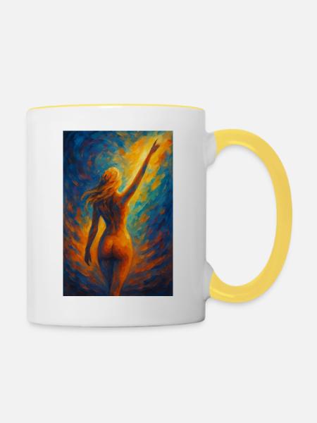 Silhouette im Feuerlicht - Tasse zweifarbig - Weiß/Gelb