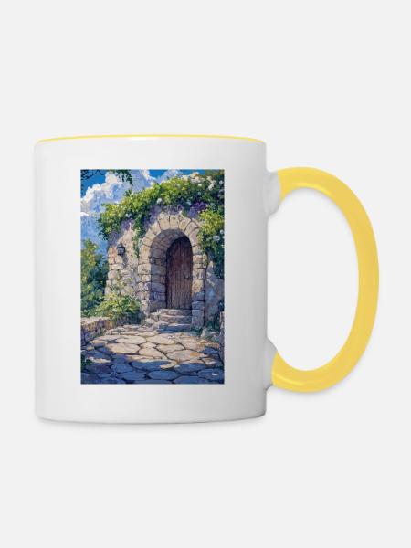 Blumiges Haus - Tasse zweifarbig - Weiß/Gelb
