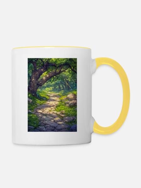 Illustration einer Waldlandschaft - Tasse zweifarbig - Weiß/Gelb