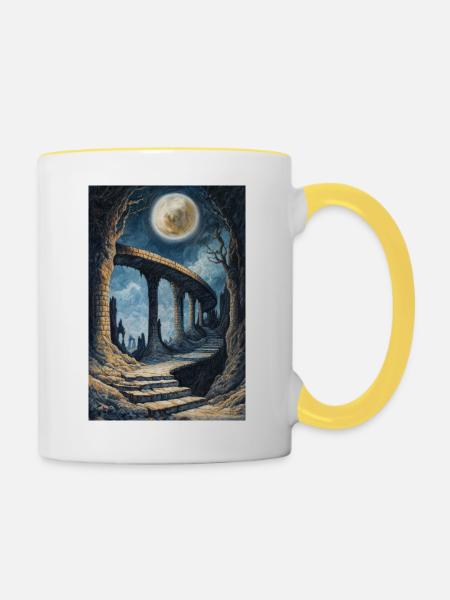 Dark Fantasy Illustration - Tasse zweifarbig - Weiß/Gelb