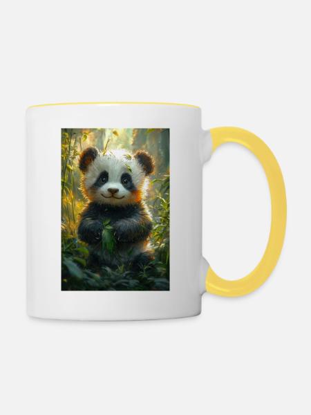 Illustration eines Pandas - Tasse zweifarbig - Weiß/Gelb