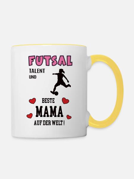 Futsal Spielerin Mama Futsalerin Mutter Frau - Tasse zweifarbig - Weiß/Gelb
