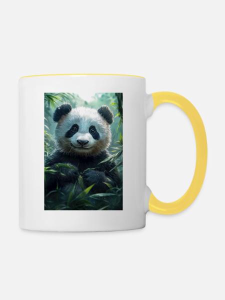 Illustration eines Pandas - Tasse zweifarbig - Weiß/Gelb