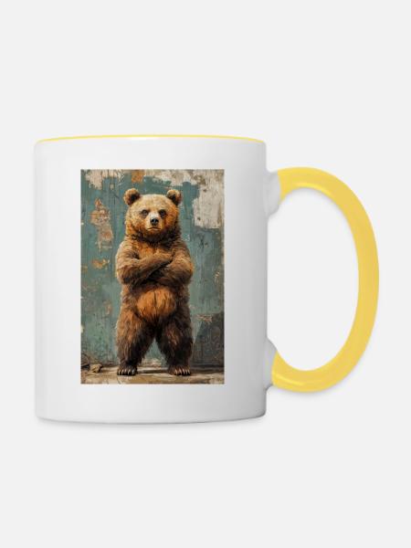 Illustration eines Bären - Tasse zweifarbig - Weiß/Gelb