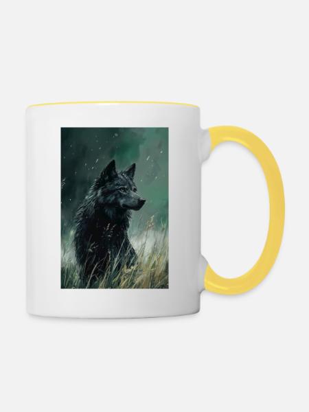 Illustration eines Wolfes - Tasse zweifarbig - Weiß/Gelb