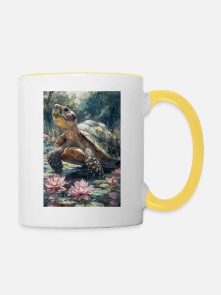 Illustration einer Schildkröte - Tasse zweifarbig - Weiß/Gelb