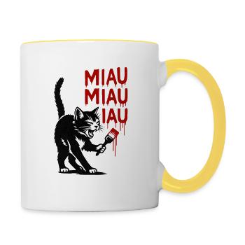 Art du miaou : Chat goutte rouge - Mug contrasté - blanc/jaune - Droite