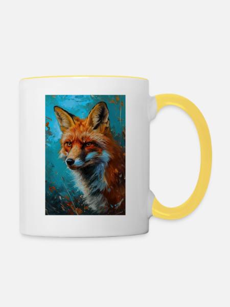 Illustration eines Fuchses - Tasse zweifarbig - Weiß/Gelb