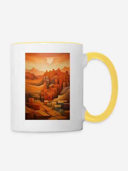 Illustration einer Wüstenlandschaft - Tasse zweifarbig - Weiß/Gelb