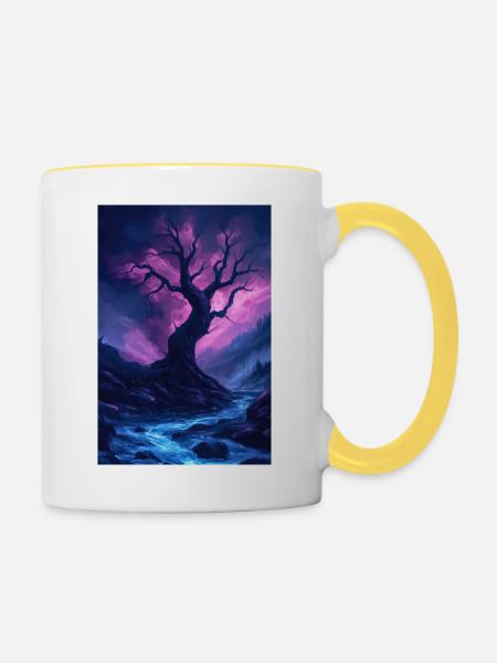 Dark Fantasy Illustration - Tasse zweifarbig - Weiß/Gelb