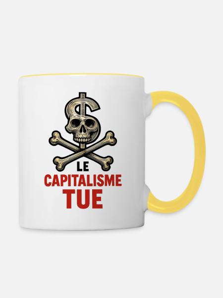 Kapitalismus tötet – Kampf – Alternative - Tasse zweifarbig - Weiß/Gelb