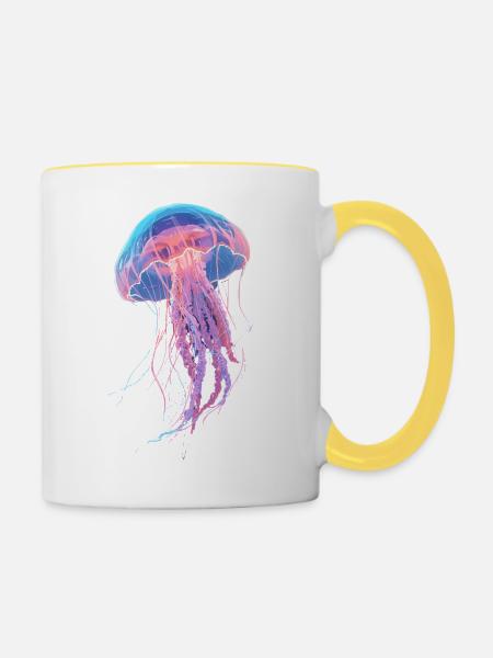 Regenbogen-Neonquallen - Tasse zweifarbig - Weiß/Gelb