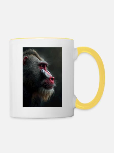 Mandrill-Blick in Samtennacht - Tasse zweifarbig - Weiß/Gelb