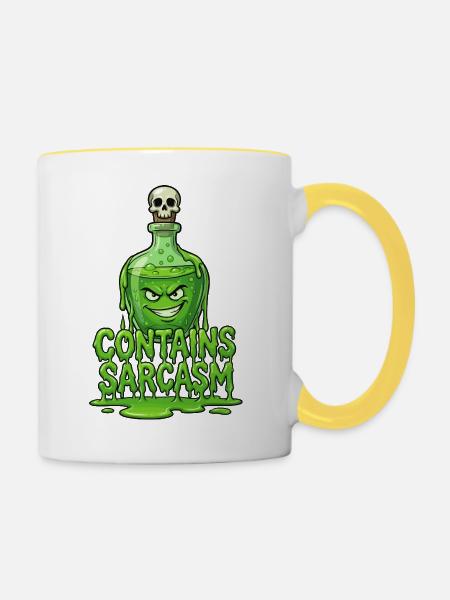 Contains Sarcasm Giftflasche - Tasse zweifarbig - Weiß/Gelb