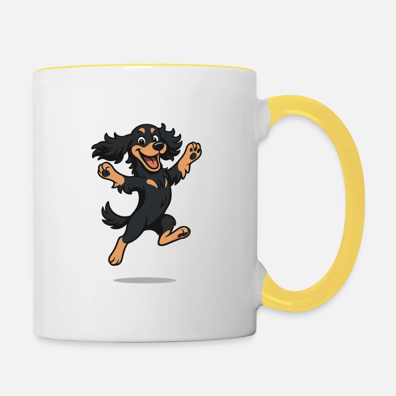 Cocker Spaniel de dessins animés rebondissants - Mug contrasté - blanc/jaune
