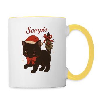 Scorpio-Katze im Festtagsglanz - Tasse zweifarbig - Weiß/Gelb - Rechts