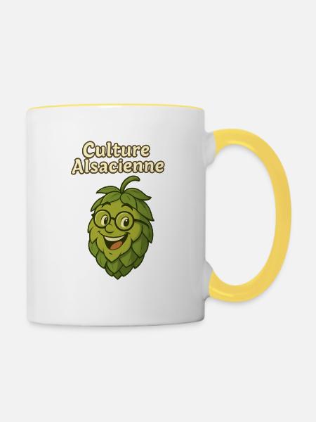 Elsässische Kultur: Hopfe-Maskottchen - Tasse zweifarbig - Weiß/Gelb