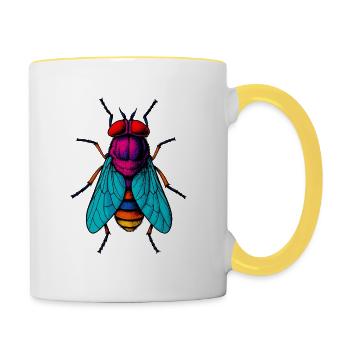 Couleur cosmique de la mouche néon - Mug contrasté - blanc/jaune - Droite