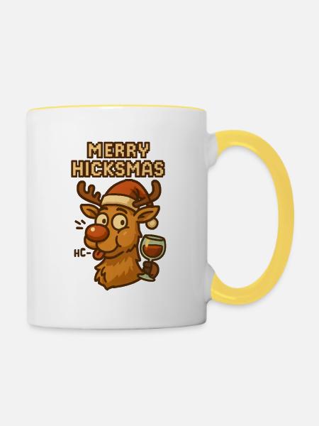 Merry Hickmas Rentier Wein - Tasse zweifarbig - Weiß/Gelb
