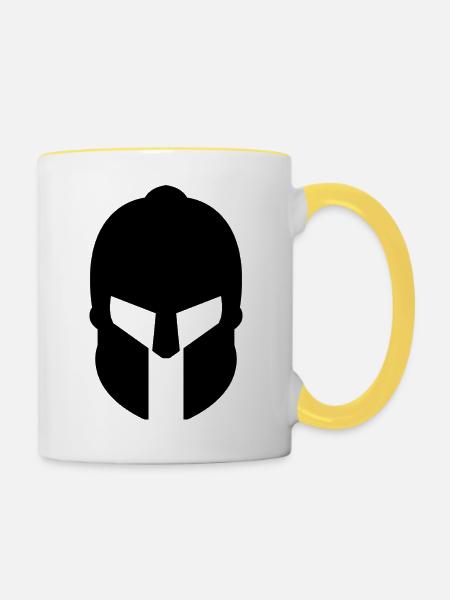 Spartanischer Helm - Tasse zweifarbig - Weiß/Gelb