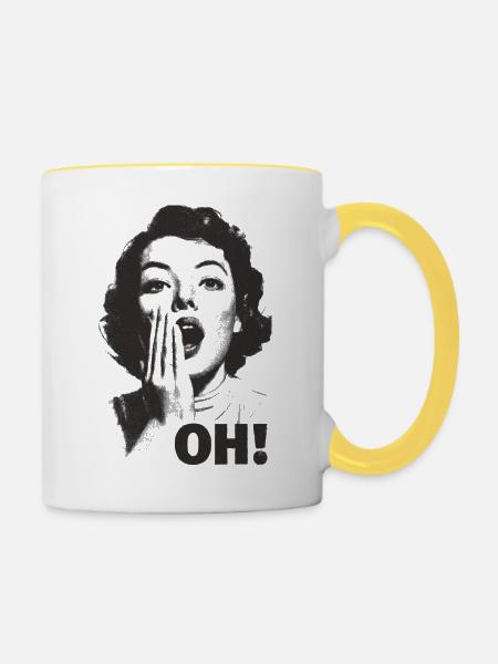 Schreiendes Gesicht Oh - Tasse zweifarbig - Weiß/Gelb